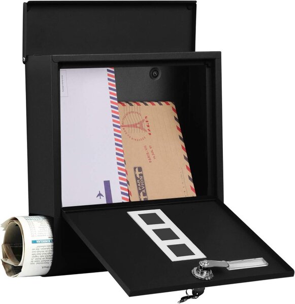 Cutie de scrisori Songmics, 24 x 30 cm, Black, compartiment pentru ziar