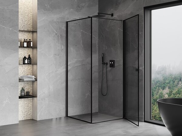 Cabină de duș cu balamale Mexen Mist-B, cu 1 aripă, dreapta, 70 x 70 cm, sticlă transparentă - ramă neagră, 8A2T-070-070-70-70-P