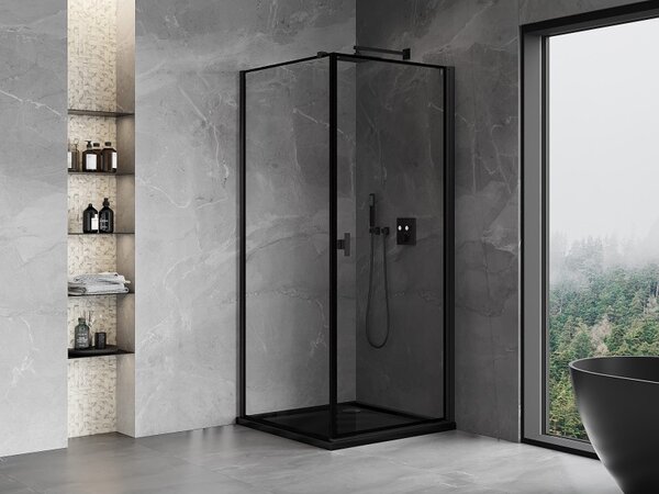 Cabină de duș cu balamale Mexen Mist-B, cu 1 aripă, dreapta, 70 x 70 cm, sticlă transparentă - ramă neagră, 8A2T-070-070-70-70-P