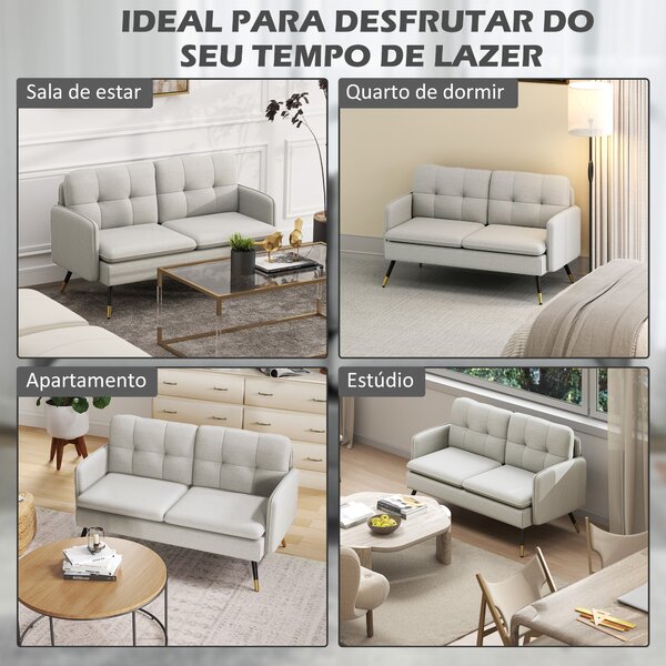 HOMCOM Divano 2 Posti in Tessuto Effetto Lino con Braccioli e Cuscini Imbottiti, Divanetto 2 Posti Moderno con Gambe in Acciaio, per Ufficio, Soggiorno, Salotto e Camera da Letto, 139x68x80 cm, Crema | Aosom Romania
