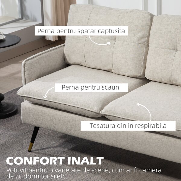 HOMCOM Divano 2 Posti in Tessuto Effetto Lino con Braccioli e Cuscini Imbottiti, Divanetto 2 Posti Moderno con Gambe in Acciaio, per Ufficio, Soggiorno, Salotto e Camera da Letto, 139x68x80 cm, Crema | Aosom Romania