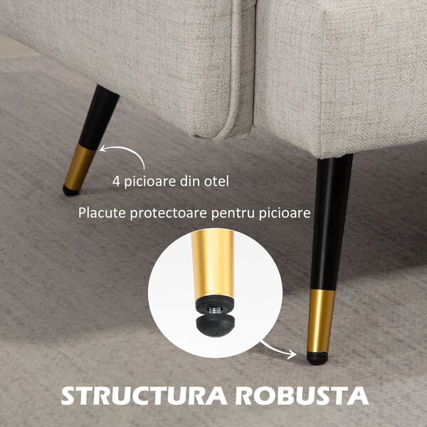 HOMCOM Divano 2 Posti in Tessuto Effetto Lino con Braccioli e Cuscini Imbottiti, Divanetto 2 Posti Moderno con Gambe in Acciaio, per Ufficio, Soggiorno, Salotto e Camera da Letto, 139x68x80 cm, Crema | Aosom Romania