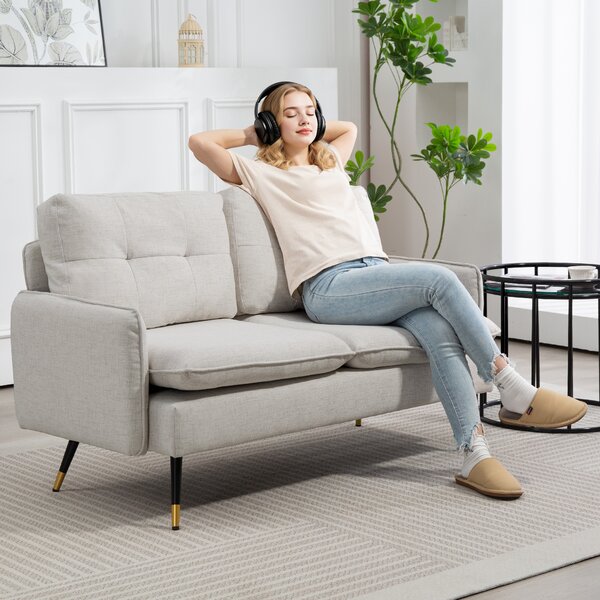 HOMCOM Divano 2 Posti in Tessuto Effetto Lino con Braccioli e Cuscini Imbottiti, Divanetto 2 Posti Moderno con Gambe in Acciaio, per Ufficio, Soggiorno, Salotto e Camera da Letto, 139x68x80 cm, Crema | Aosom Romania