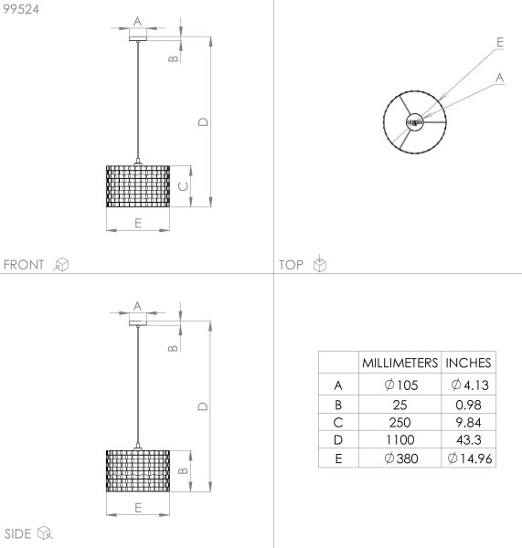 Lustră pe cablu MARASALES 1xE27/40W/230V d. 38 cm Eglo 99524