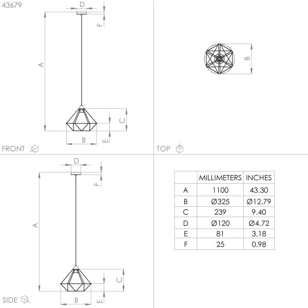 Lustră pe cablu TARBES 1xE27/60W/230V d. 32,5 cm Eglo 43679