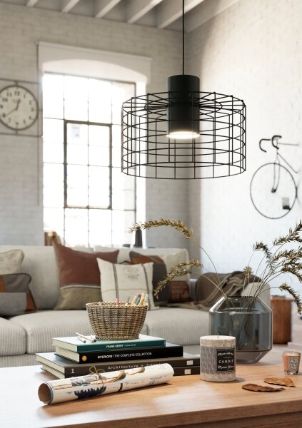 Lustră pe cablu MILLIGAN 1xE27/40W/230V d. 38 cm neagră Eglo 43627