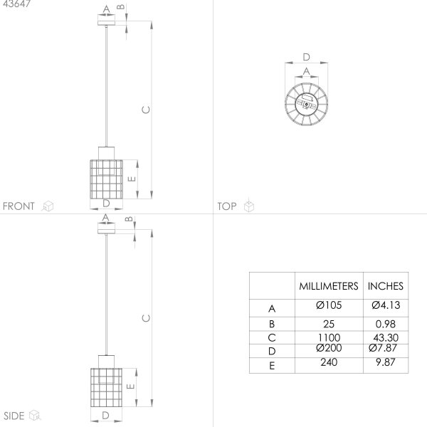 Lustră pe cablu MILLIGAN 1xE27/40W/230V d. 20 cm argintie Eglo 43647