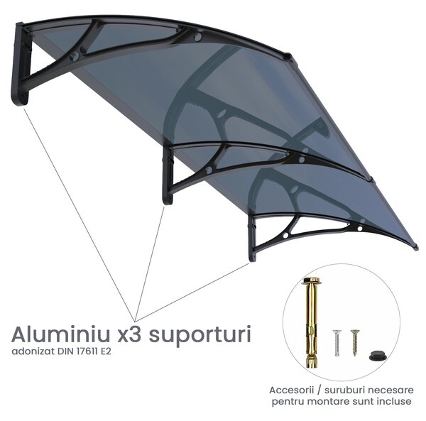 Copertină PRO 150x120 cm din aluminiu și plexiglas – Negru/Antracit