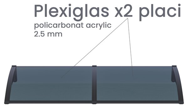 Copertină PRO 150x120 cm din aluminiu și plexiglas – Negru/Antracit