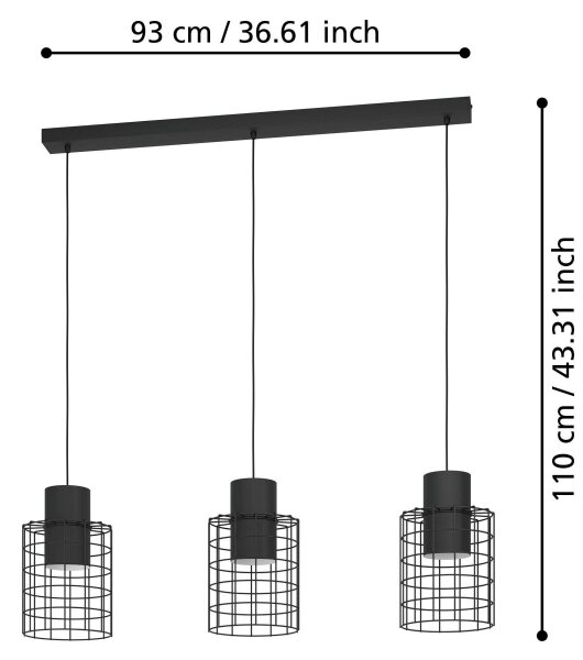 Lustră pe cablu MILLIGAN 3xE27/40W/230V neagră Eglo 43626