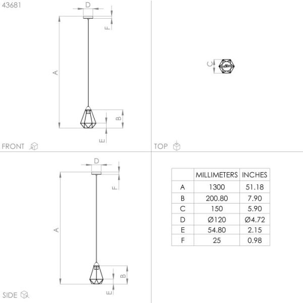 Lustră pe cablu TARBES 1xE27/60W/230V d. 17,5 cm Eglo 43681