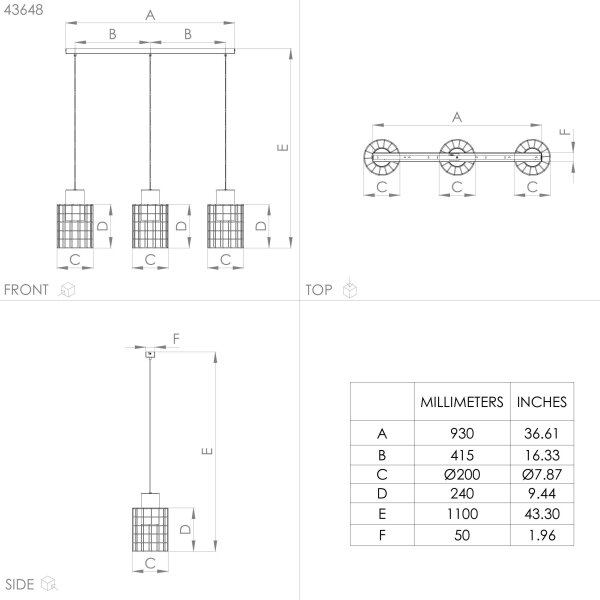Lustră pe cablu MILLIGAN 3xE27/40W/230V argintie Eglo 43648