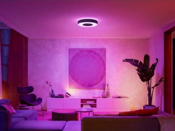 Plafonieră LED Philips Hue RGB, reglabilă, 52,5 W, 230 V, diam. 425 mm, neagră