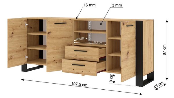 Comodă Nulakka D (Stejar artisan + negru mat). 1124826