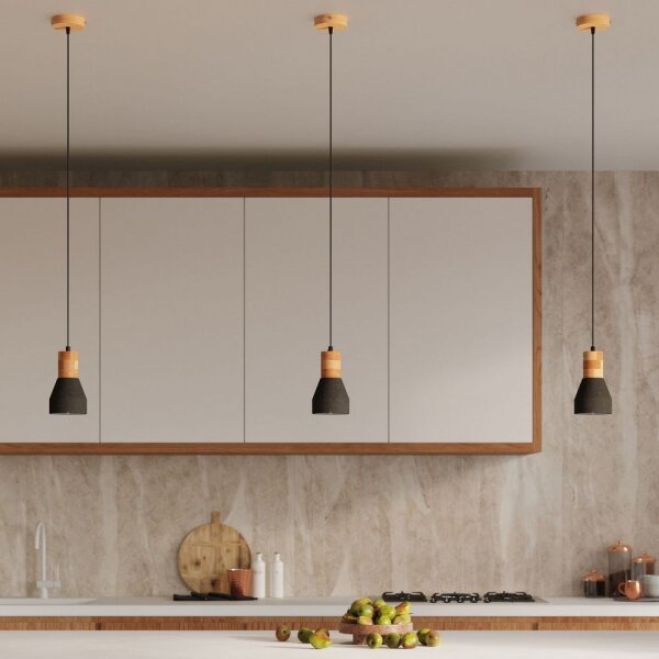 Lustră pe cablu QUBIC 1xE27/60W/230V neagră beton/lemn Sollux SL.0963