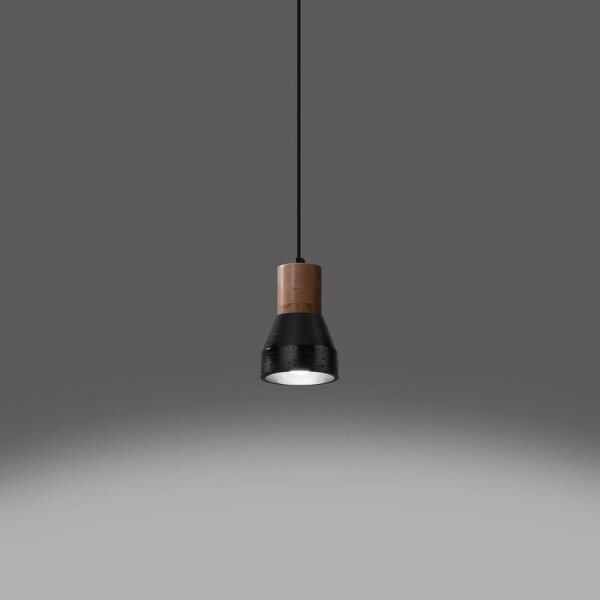 Lustră pe cablu QUBIC 1xE27/60W/230V neagră beton/lemn Sollux SL.0963
