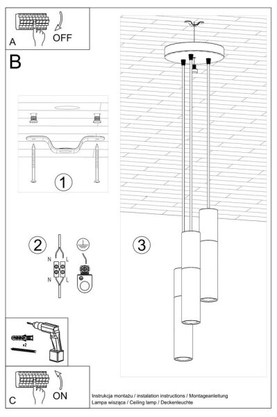 Lustră pe cablu BORGIO 3xGU10/40W/230V neagră beton/metal Sollux SL.1081