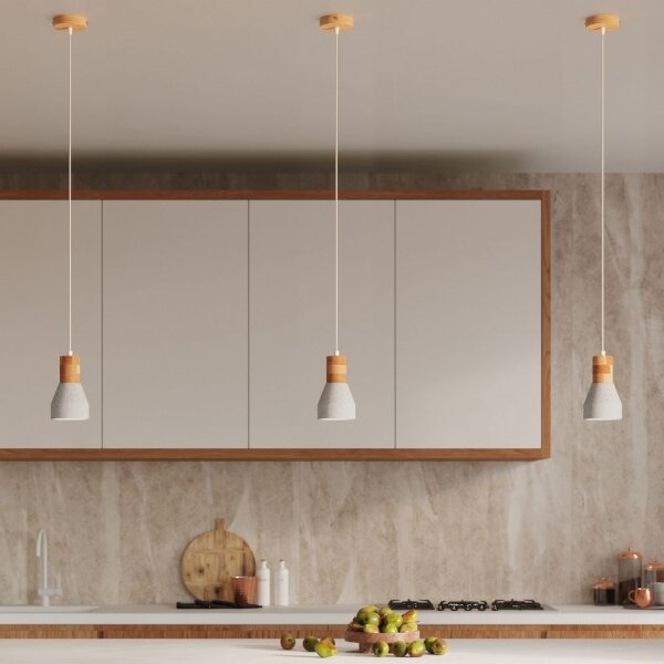 Lustră pe cablu QUBIC 1xE27/60W/230V gri beton/lemn Sollux SL.0964