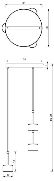 Lustră pe cablu ARENA 3xGX53/11W/230V albastră/aurie