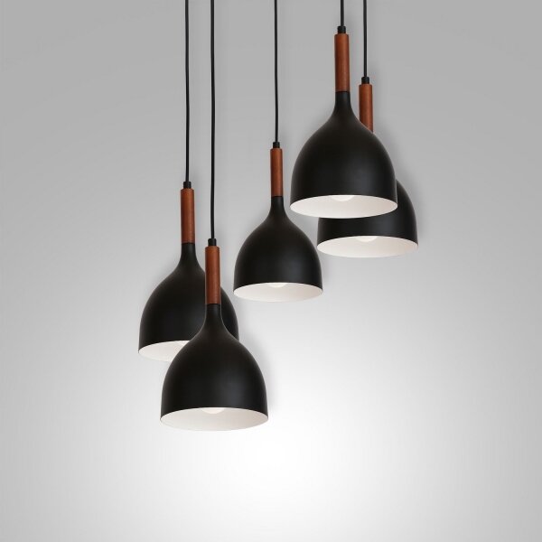 Lustră pe cablu NOAK WOOD 5xE27/60W/230V neagră/lemn închis