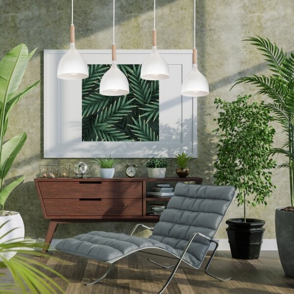 Lustră pe cablu NOAK WOOD 4xE27/60W/230V albă/lemn