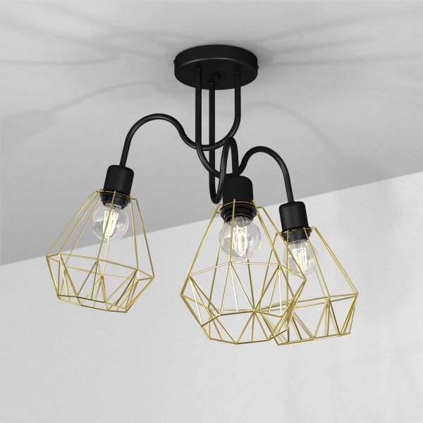 Lustră aplicată BERGEN 3xE27/60W/230V neagră/aurie