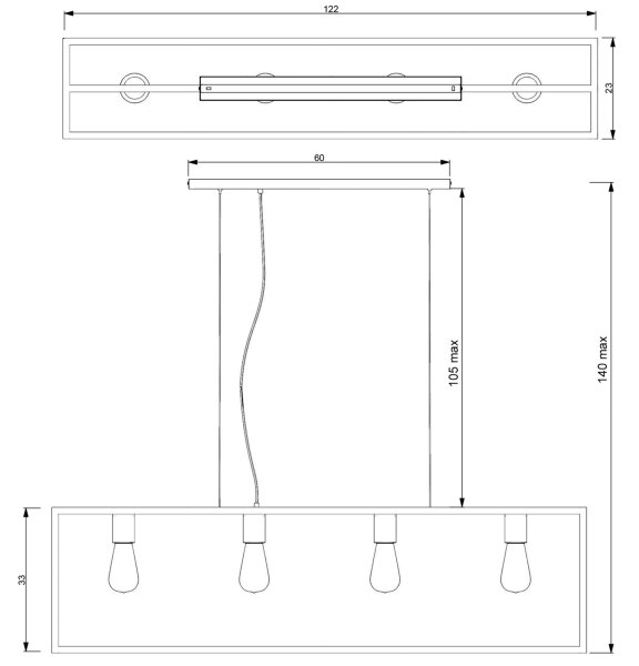 Lustră pe cablu FRAME 4xE27/60W/230V neagră