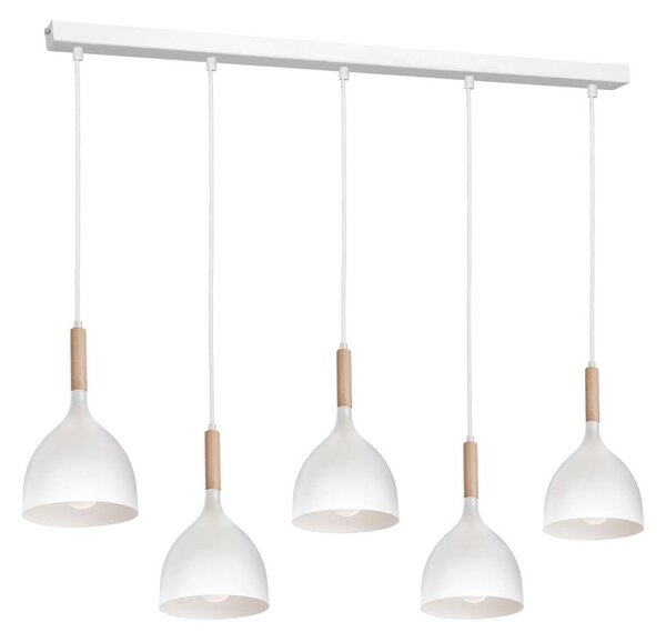 Lustră pe cablu NOAK 5xE27/60W/230V albă/lemn
