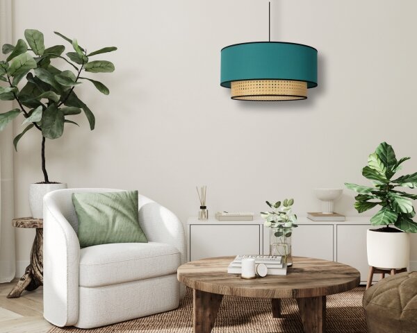 Lustră pe cablu Duolla BOHO 1xE27/15W/230V d. 45 cm turcoaz/ratan
