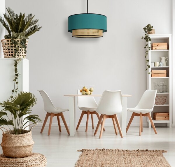 Lustră pe cablu Duolla BOHO 1xE27/15W/230V d. 45 cm turcoaz/ratan