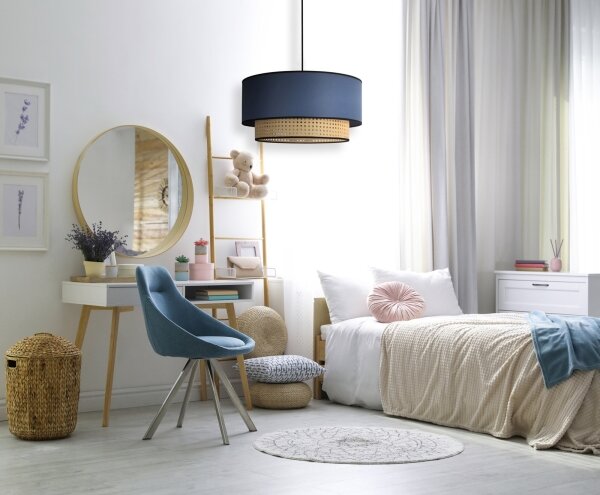 Lustră pe cablu Duolla BOHO 1xE27/15W/230V d. 45 cm albastru/ratan