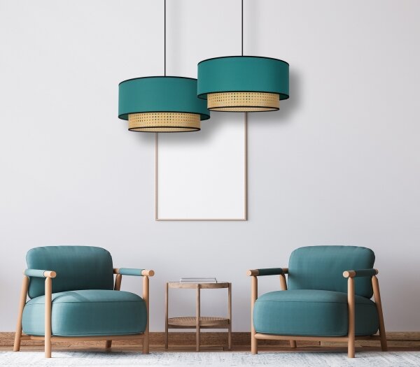 Lustră pe cablu Duolla BOHO 1xE27/15W/230V d. 45 cm turcoaz/ratan