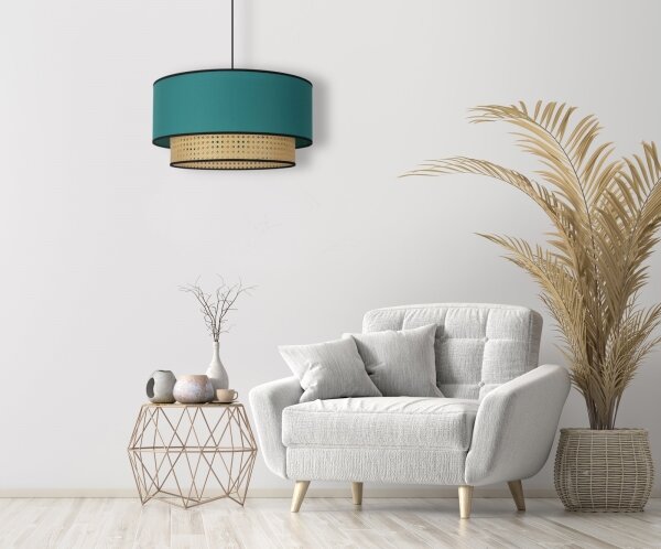 Lustră pe cablu Duolla BOHO 1xE27/15W/230V d. 45 cm turcoaz/ratan