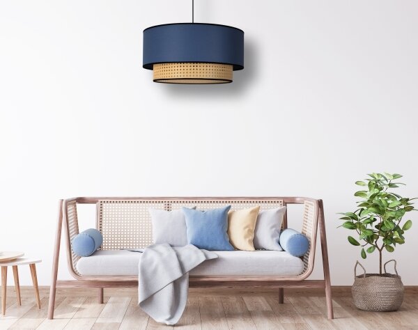 Lustră pe cablu Duolla BOHO 1xE27/15W/230V d. 45 cm albastru/ratan