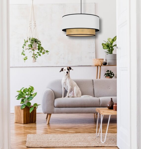 Lustră pe cablu Duolla BOHO 1xE27/15W/230V d. 45 cm alb/ratan