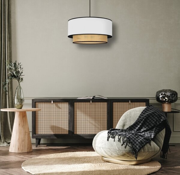 Lustră pe cablu Duolla BOHO 1xE27/15W/230V d. 45 cm alb/ratan