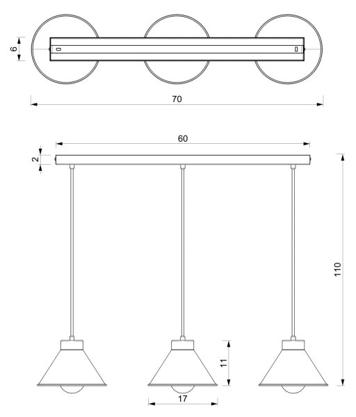Lustră pe cablu DEMET 3xE27/60W/230V neagră/aurie