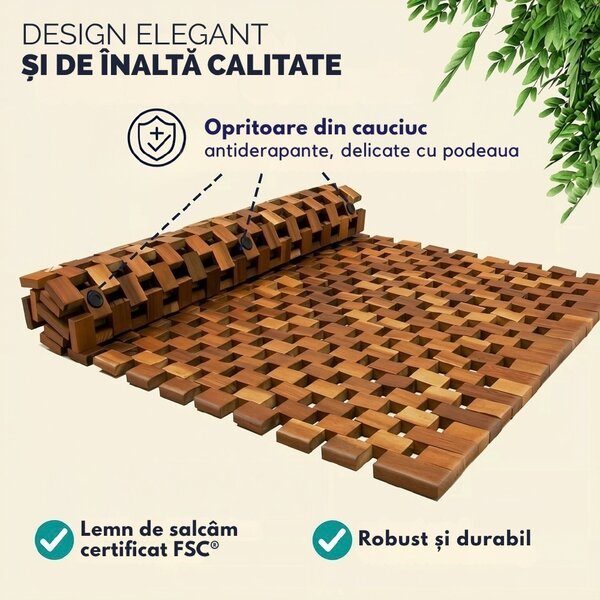 Covoraș de baie CUBE, lemn de acacia, 80x50x1cm, maro Casaria