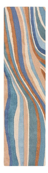 Covor tip traversă albastru țesut manual din lână 60x230 cm Abstract Flow – Flair Rugs