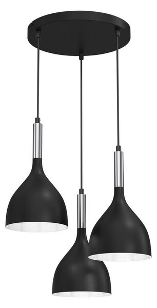 Lustră pe cablu NOAK 3xE27/60W/230V neagră/crom lucios