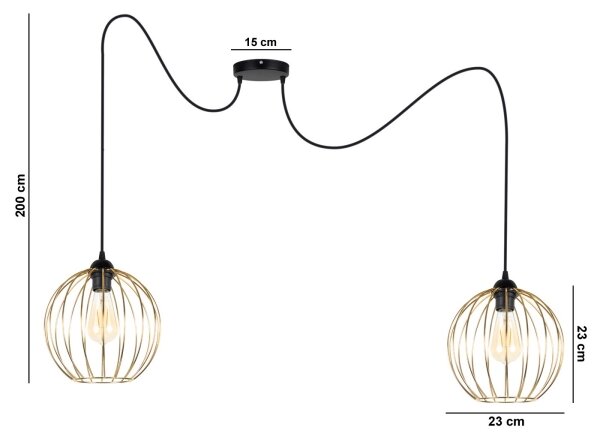 Lustră pe cablu MATT 2xE27/60W/230V neagră/aurie