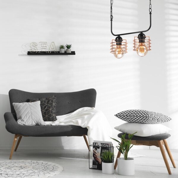 Lustră pe lanț MORGAN 2xE27/60W/230V neagră/cupru