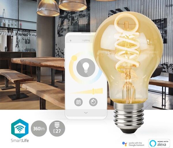 Nedis WIFILRT10A60 - Bec LED dimabil A60 E27/4,9W/230V Wi-Fi 1800-6500K
