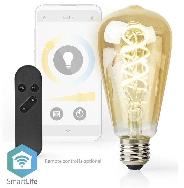 Nedis WIFILRT10ST64 - Bec LED dimmabil ST64 E27/4,9W/230V Wi-Fi 1800-6500K
