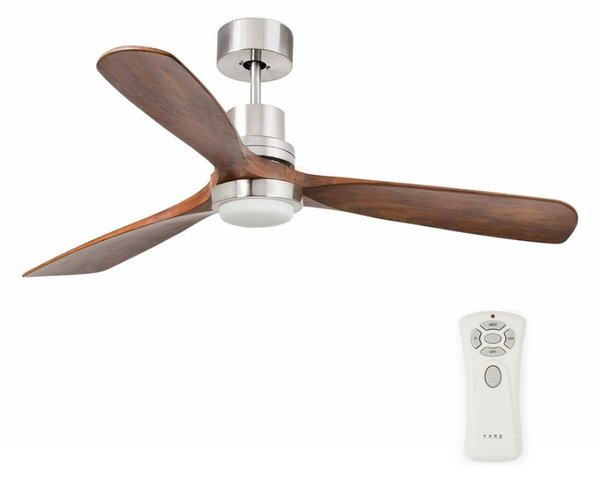 FARO 33518DC - Ventilator de tavan LED LANTAU, 15 W, 230 V, crom/lemn + telecomandă