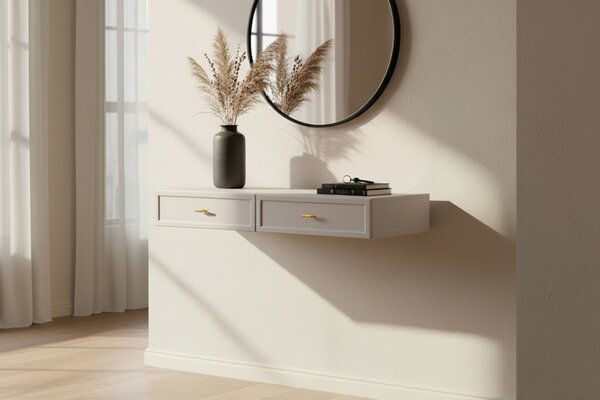 Consolă suspendată cu sertare Lorini 100 cm - cașmir / mânere aurii T-bar