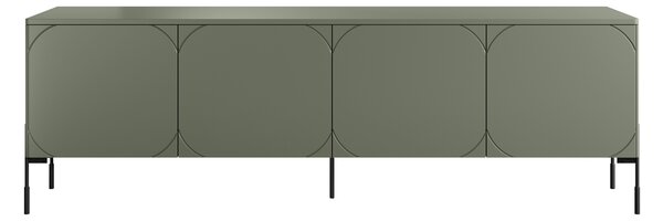 Comodă TV Sonatia 200 cm cu patru uși pe picioare metalice - verde măsliniu