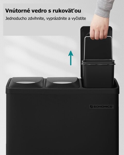 Coș de reciclare SORT 24L (3x8L), negru SongmicsHome