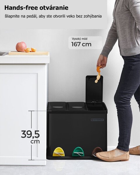 Coș de reciclare SORT 24L (3x8L), negru SongmicsHome