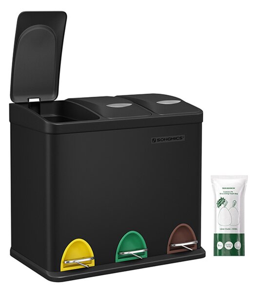 Coș de reciclare SORT 24L (3x8L), negru SongmicsHome